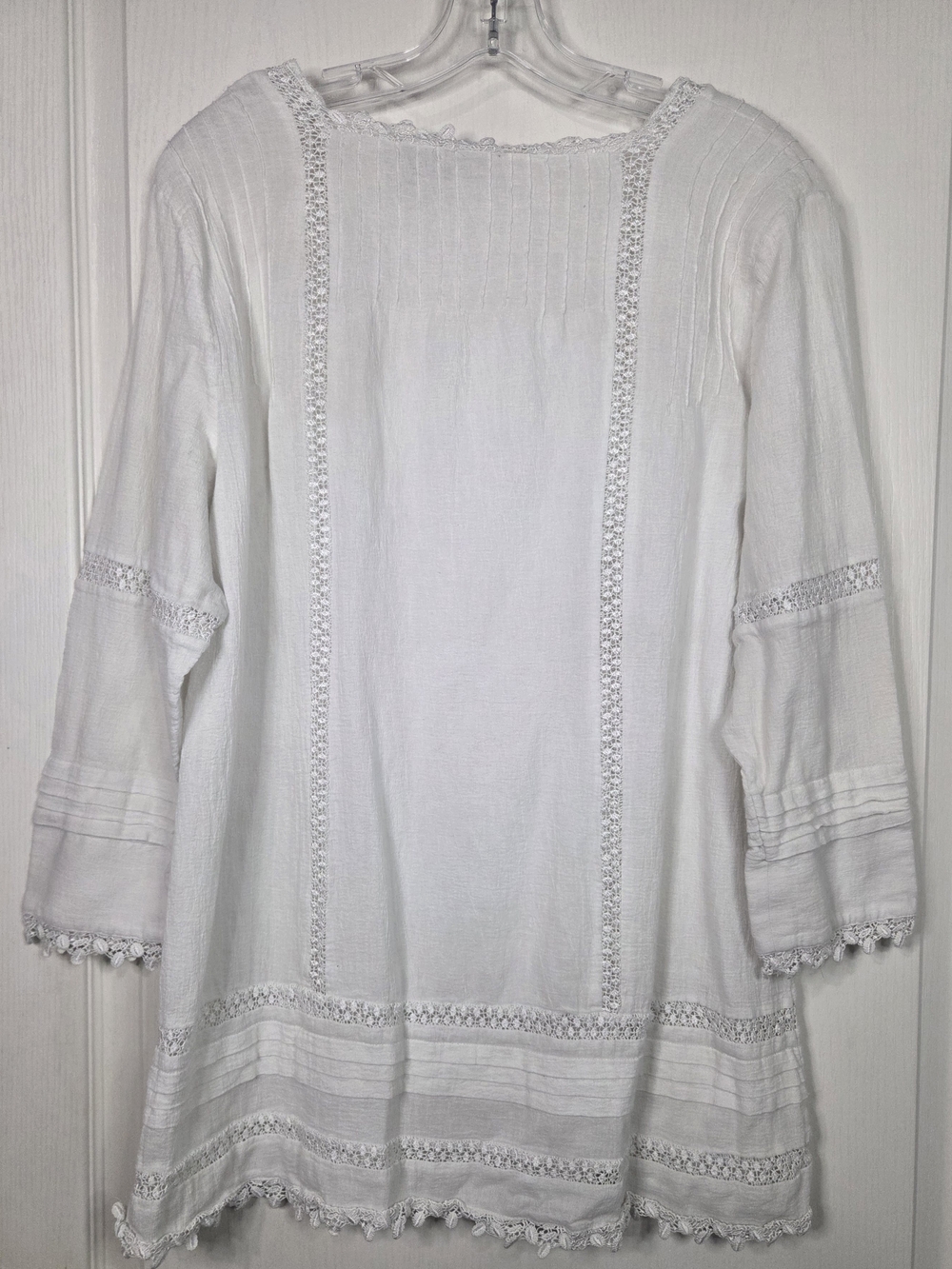 Chico's White Boho Tunic Top Crochet Trim 3/4 Sleeve Size 3(xl) - Picture 2 of 6